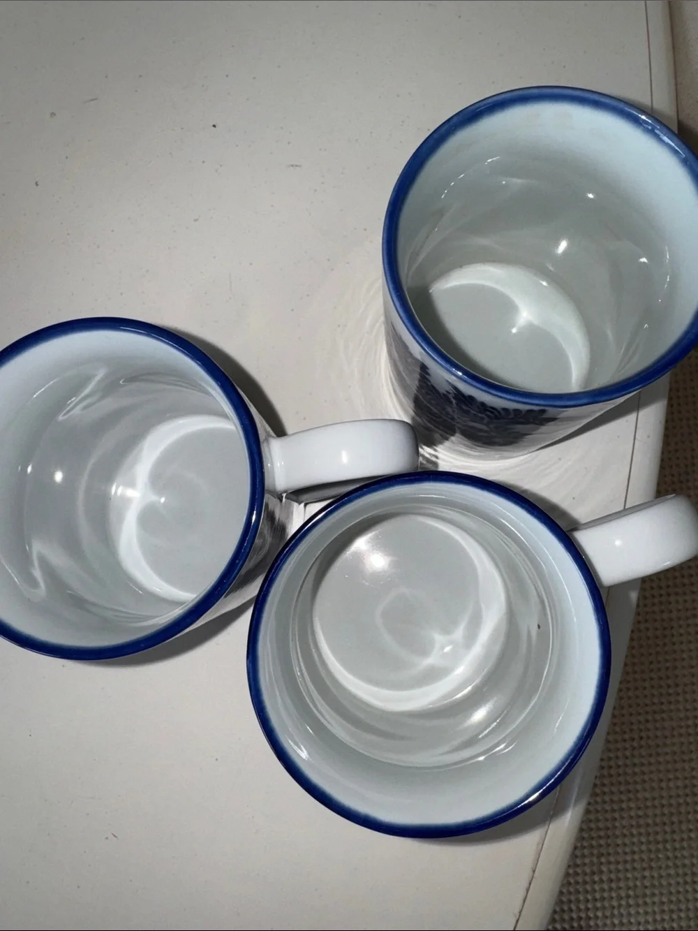 Rare Discontinued Pottery Barn Elsie White With Blue Floral Bird Set Of 3 mugs